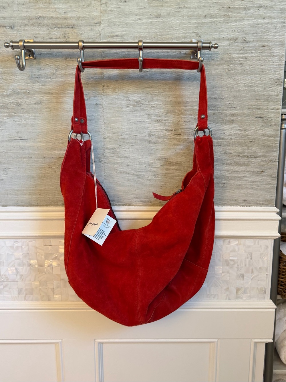 NWT new free people Roma suede tote bag slouchy garnet red hobo purse - Picture 3 of 17